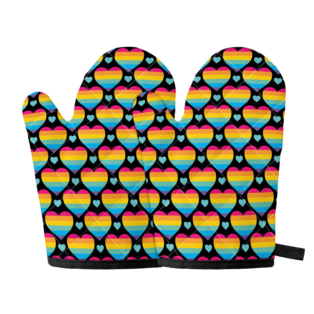 Rainbow LGBT Pride Heart Pattern Print Oven Mitts