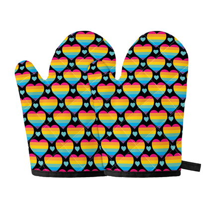 Rainbow LGBT Pride Heart Pattern Print Oven Mitts