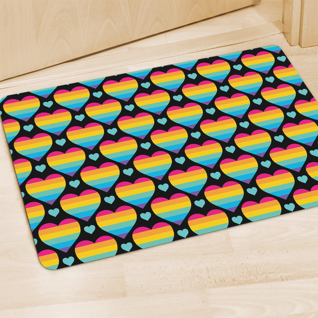 Rainbow LGBT Pride Heart Pattern Print Polyester Doormat