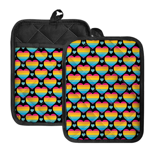 Rainbow LGBT Pride Heart Pattern Print Pot Holders With Pocket