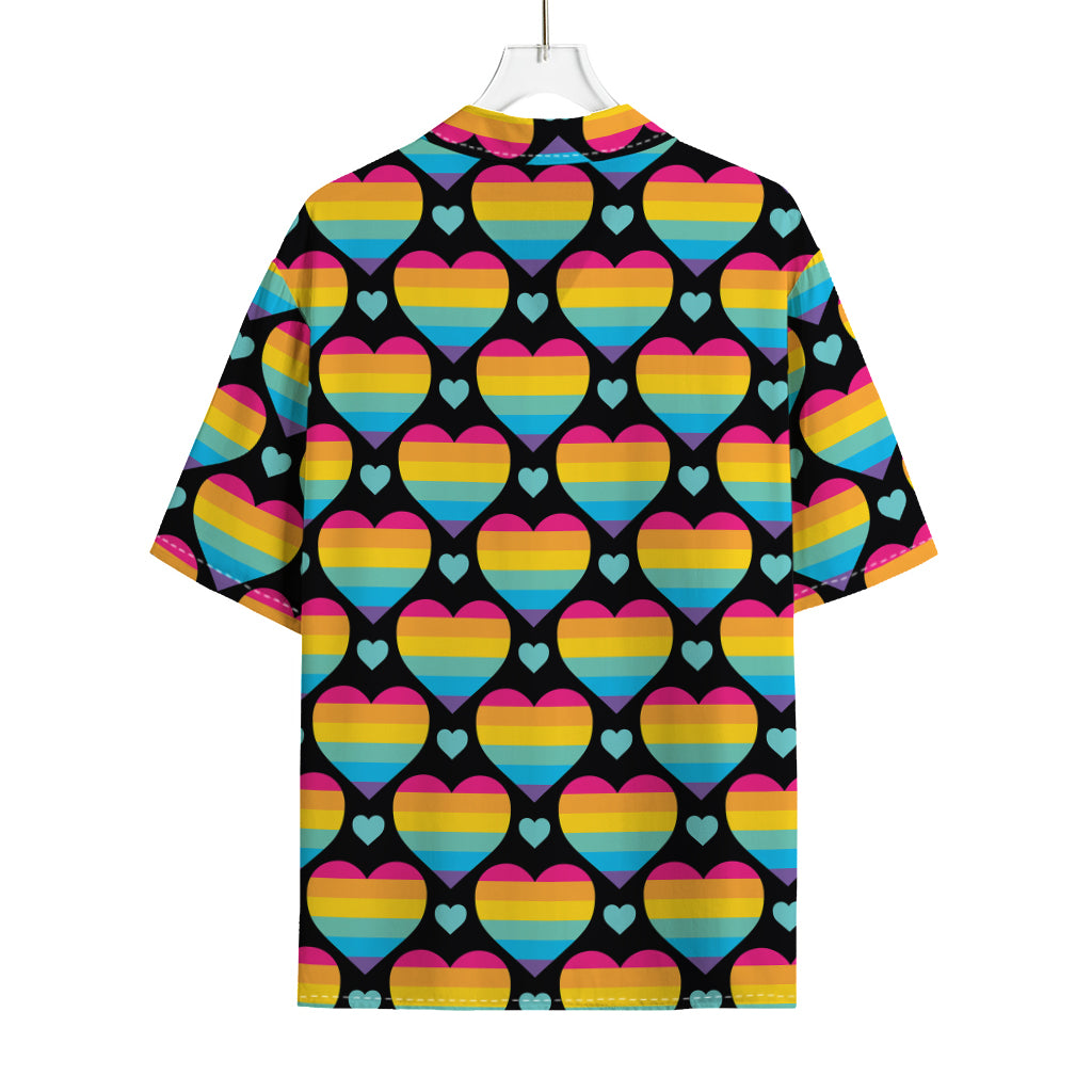 Rainbow LGBT Pride Heart Pattern Print Rayon Hawaiian Shirt