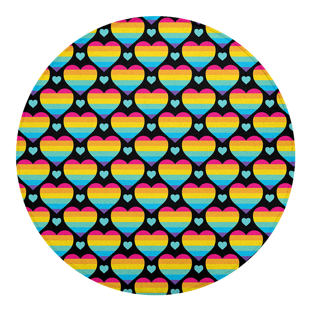 Rainbow LGBT Pride Heart Pattern Print Round Blanket