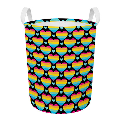 Rainbow LGBT Pride Heart Pattern Print Round Laundry Basket