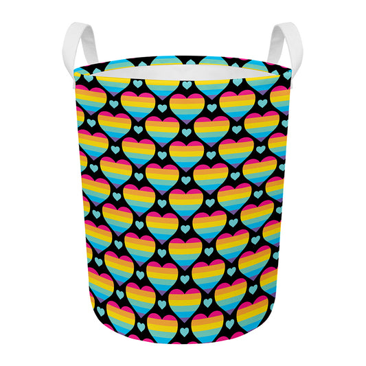 Rainbow LGBT Pride Heart Pattern Print Round Laundry Basket