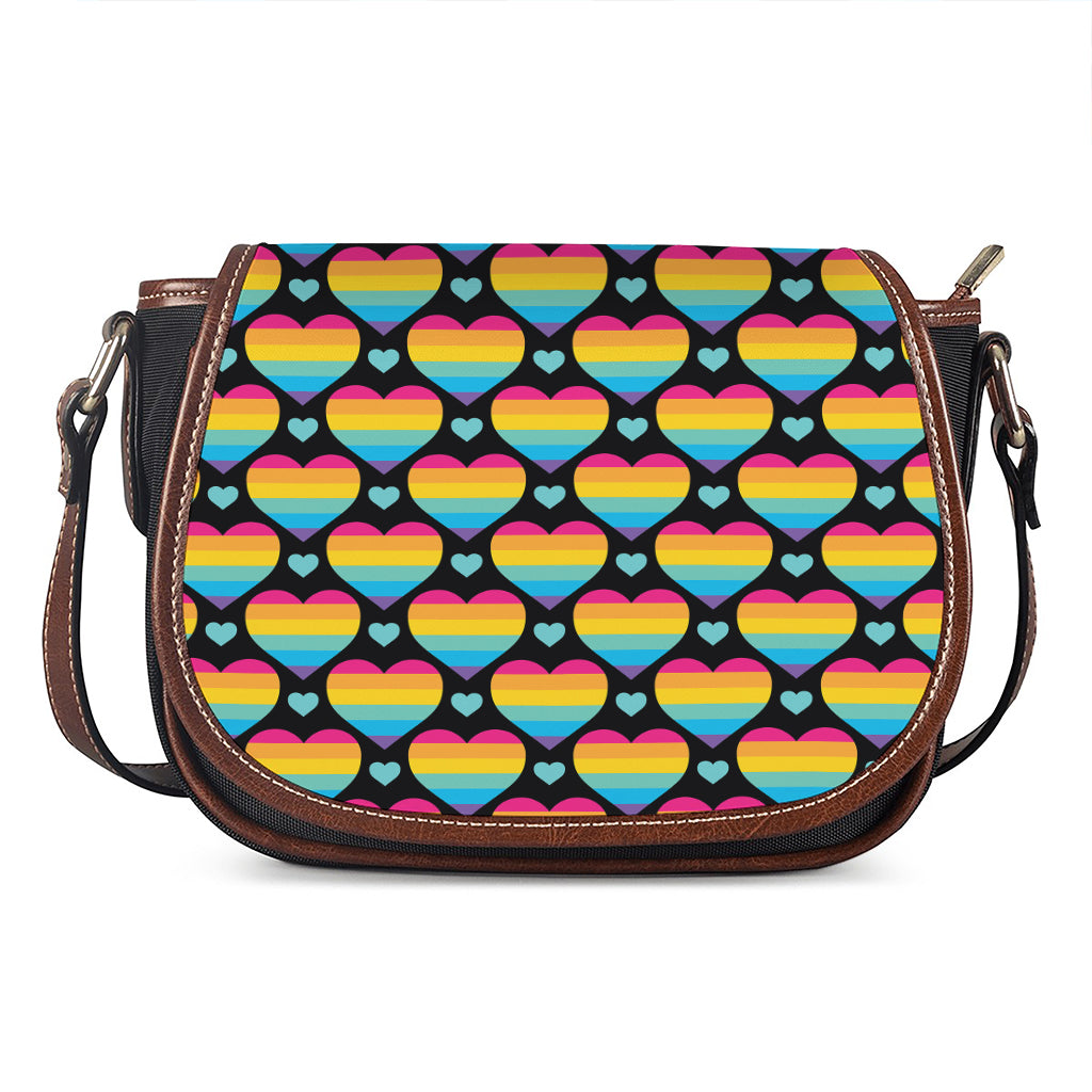 Rainbow LGBT Pride Heart Pattern Print Saddle Bag