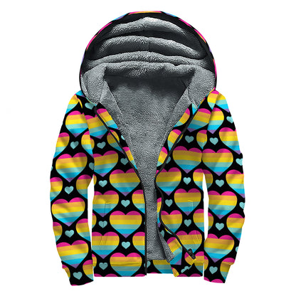 Rainbow LGBT Pride Heart Pattern Print Sherpa Lined Zip Up Hoodie