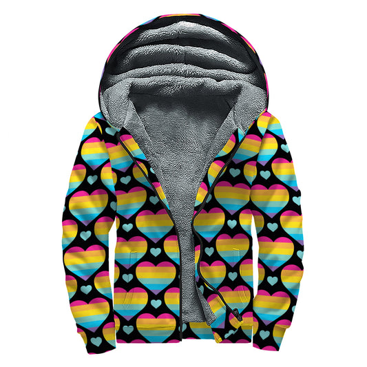 Rainbow LGBT Pride Heart Pattern Print Sherpa Lined Zip Up Hoodie