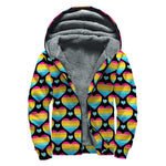 Rainbow LGBT Pride Heart Pattern Print Sherpa Lined Zip Up Hoodie