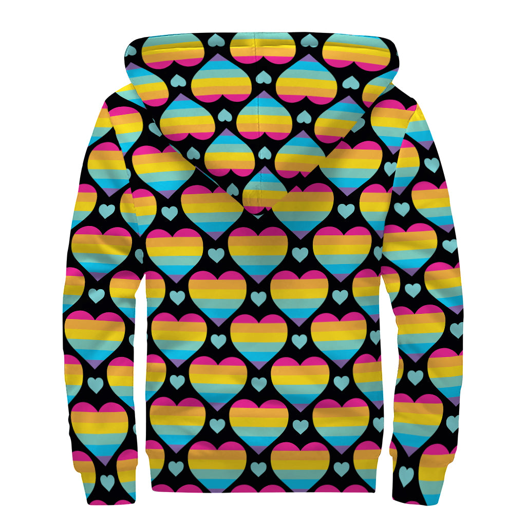 Rainbow LGBT Pride Heart Pattern Print Sherpa Lined Zip Up Hoodie