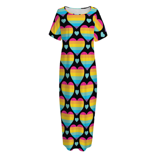 Rainbow LGBT Pride Heart Pattern Print Short Sleeve Long Nightdress