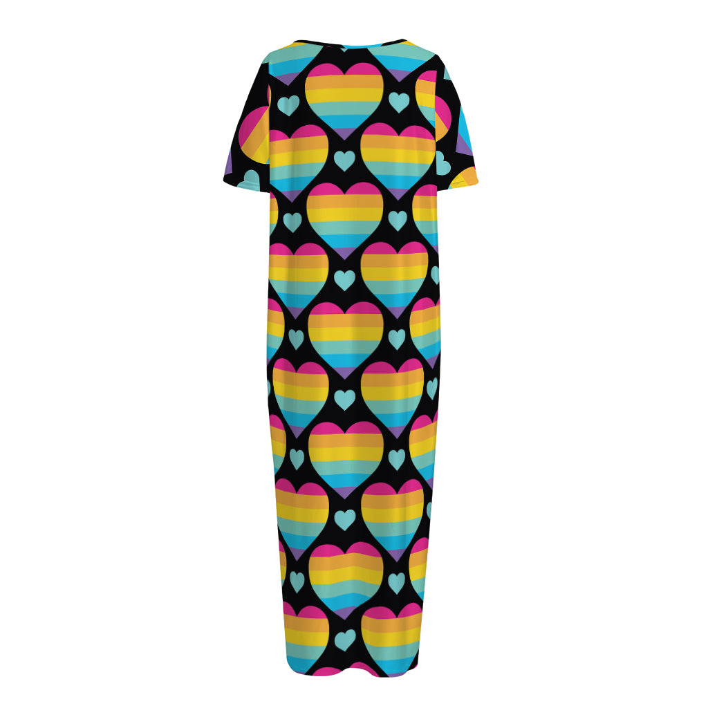 Rainbow LGBT Pride Heart Pattern Print Short Sleeve Long Nightdress