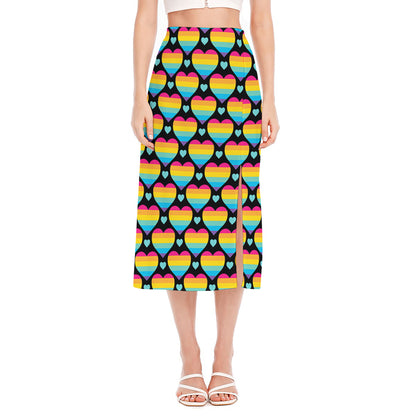 Rainbow LGBT Pride Heart Pattern Print Side Slit Midi Skirt
