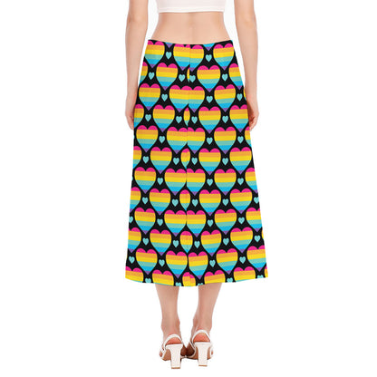 Rainbow LGBT Pride Heart Pattern Print Side Slit Midi Skirt