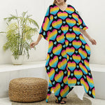 Rainbow LGBT Pride Heart Pattern Print Silk V-Neck Kaftan Dress