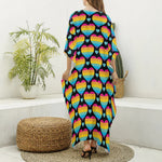 Rainbow LGBT Pride Heart Pattern Print Silk V-Neck Kaftan Dress