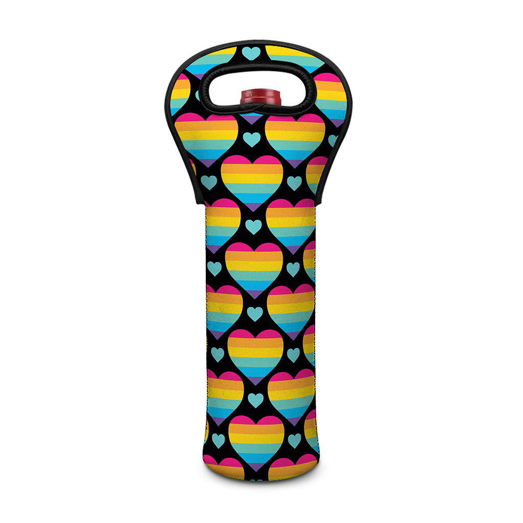 Rainbow LGBT Pride Heart Pattern Print Single Neoprene Wine Tote