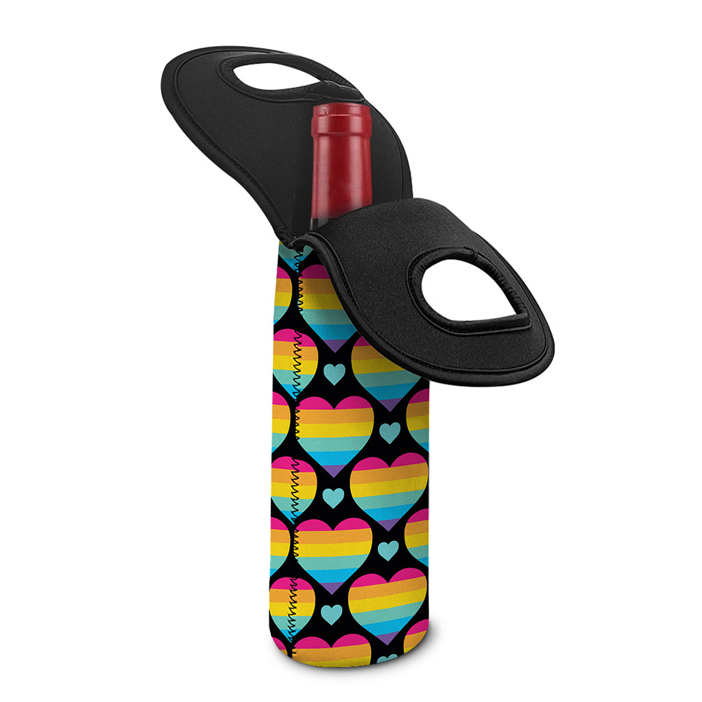Rainbow LGBT Pride Heart Pattern Print Single Neoprene Wine Tote