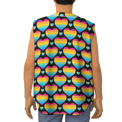 Rainbow LGBT Pride Heart Pattern Print Sleeveless Baseball Jersey