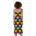 Rainbow LGBT Pride Heart Pattern Print Slim Fit Midi Cami Dress
