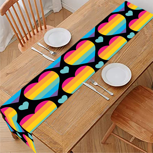 Rainbow LGBT Pride Heart Pattern Print Table Runner