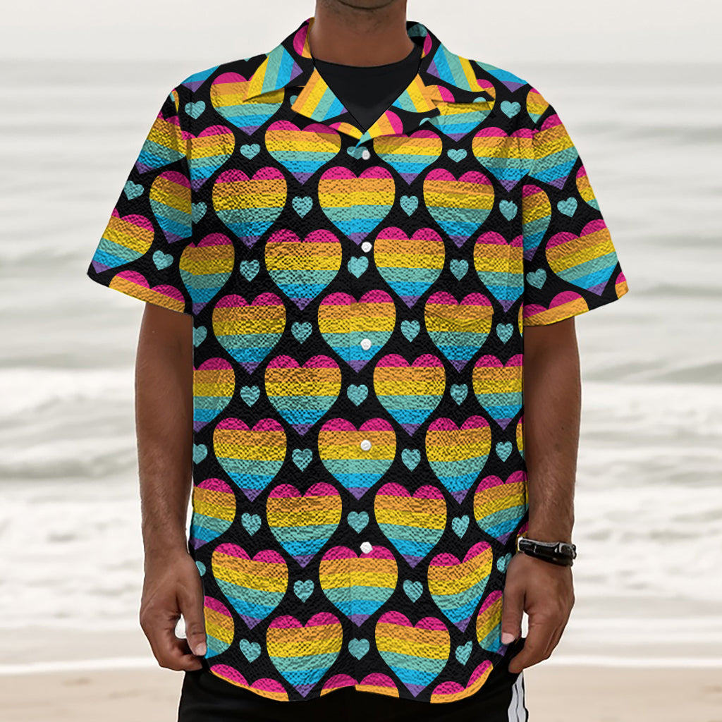 Rainbow LGBT Pride Heart Pattern Print Textured Short Sleeve Shirt