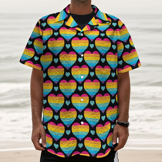 Rainbow LGBT Pride Heart Pattern Print Textured Short Sleeve Shirt
