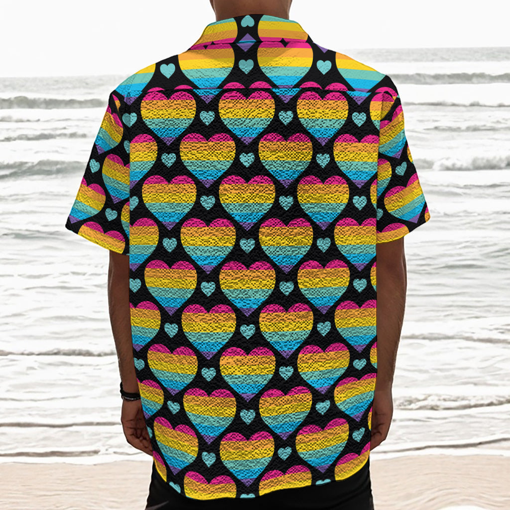 Rainbow LGBT Pride Heart Pattern Print Textured Short Sleeve Shirt