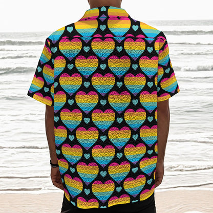 Rainbow LGBT Pride Heart Pattern Print Textured Short Sleeve Shirt