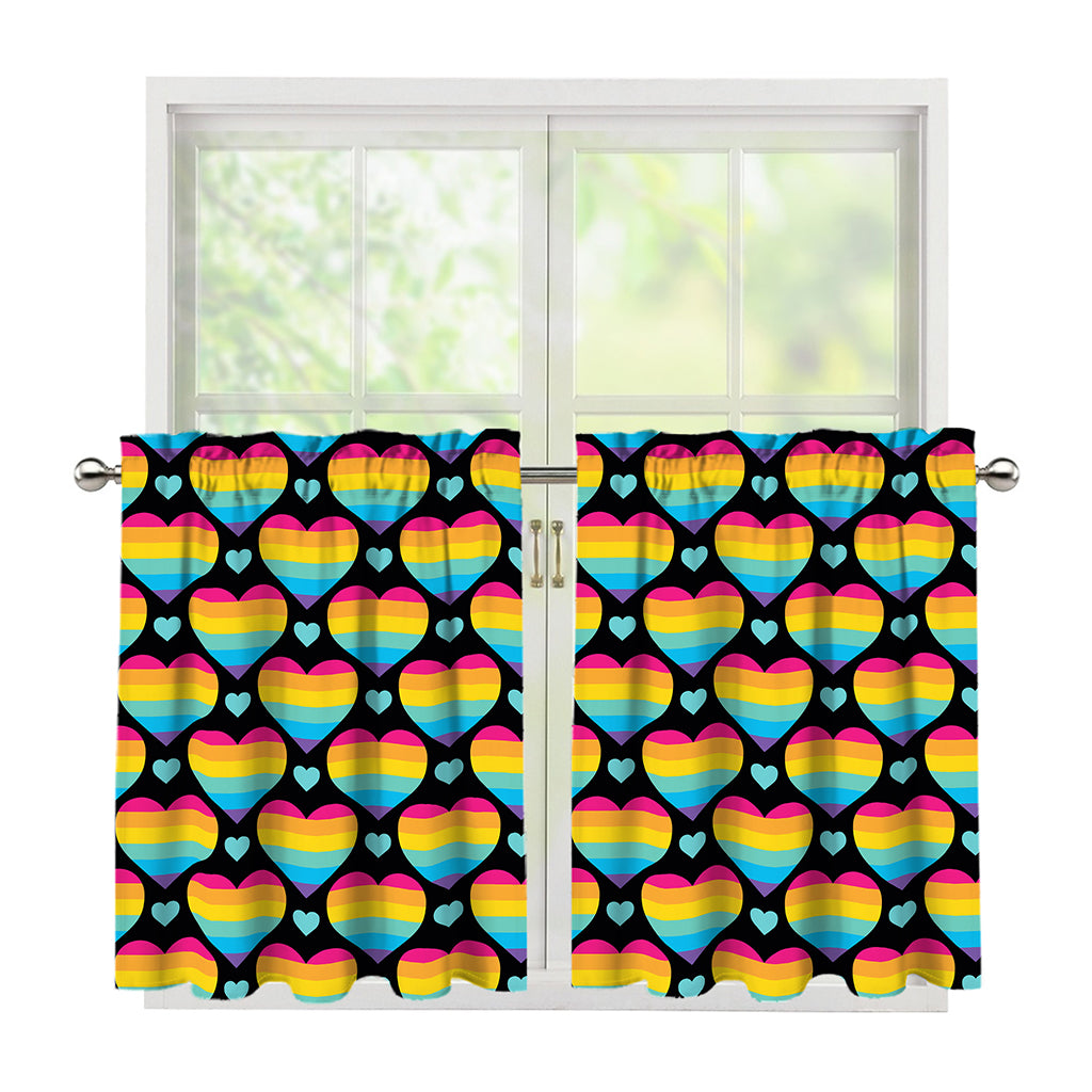 Rainbow LGBT Pride Heart Pattern Print Tier Curtains