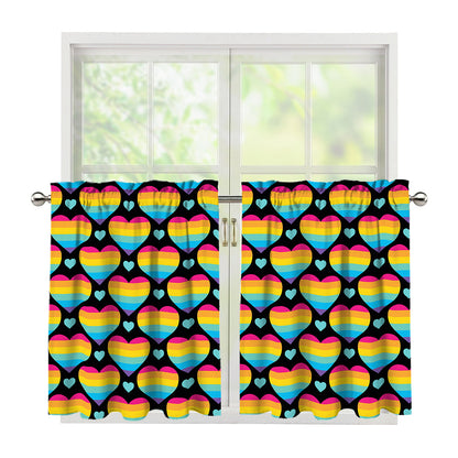 Rainbow LGBT Pride Heart Pattern Print Tier Curtains