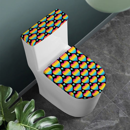Rainbow LGBT Pride Heart Pattern Print Toilet Lid And Tank Cover Set