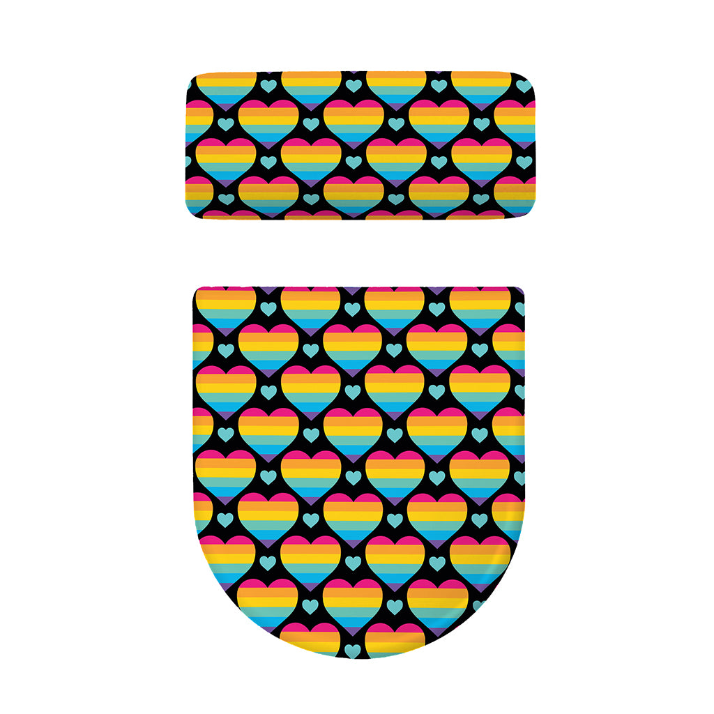 Rainbow LGBT Pride Heart Pattern Print Toilet Lid And Tank Cover Set