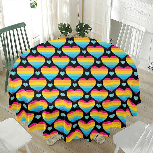 Rainbow LGBT Pride Heart Pattern Print Waterproof Round Tablecloth
