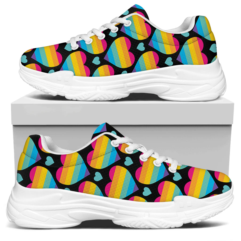 Rainbow LGBT Pride Heart Pattern Print White Chunky Shoes