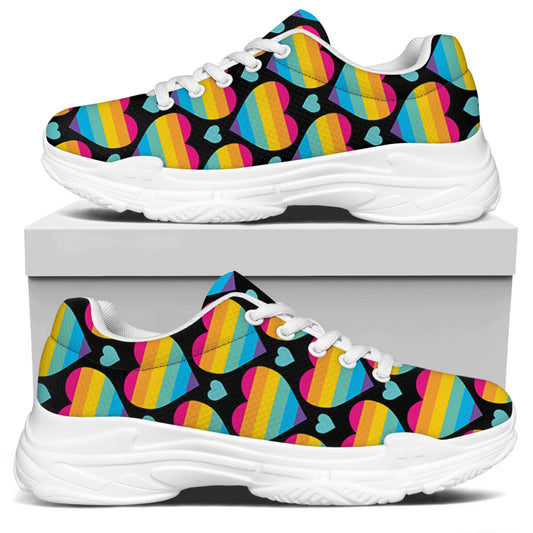 Rainbow LGBT Pride Heart Pattern Print White Chunky Shoes