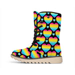 Rainbow LGBT Pride Heart Pattern Print Winter Boots
