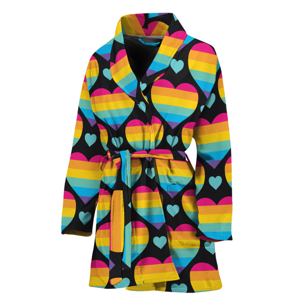 Rainbow LGBT Pride Heart Pattern Print Women's Bathrobe