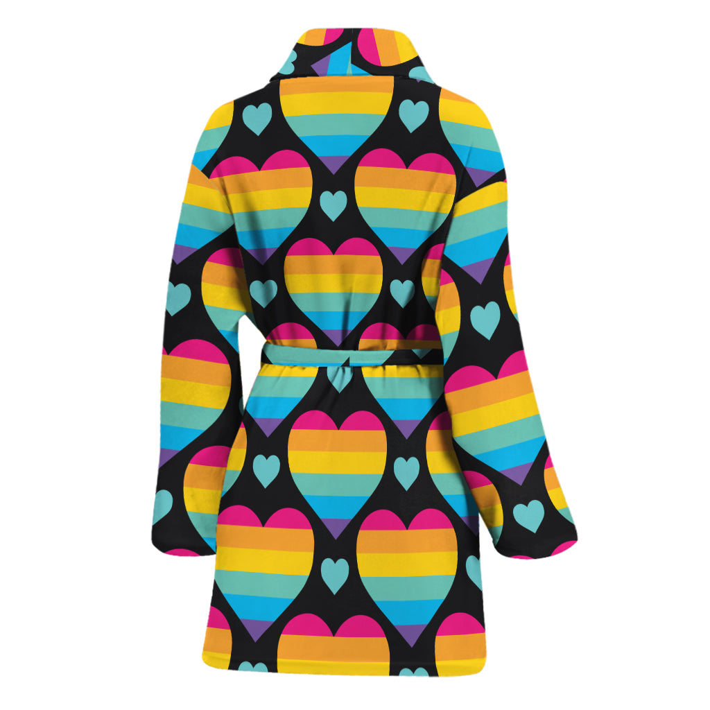 Rainbow LGBT Pride Heart Pattern Print Women's Bathrobe