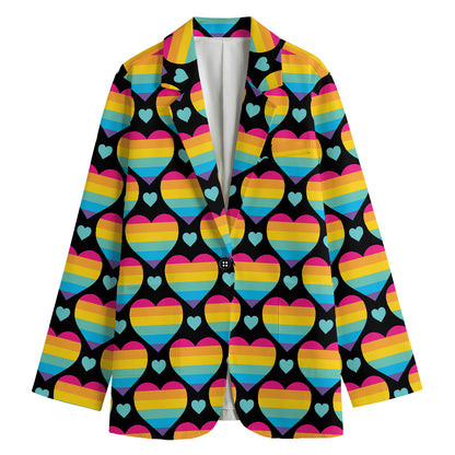 Rainbow LGBT Pride Heart Pattern Print Women's Blazer