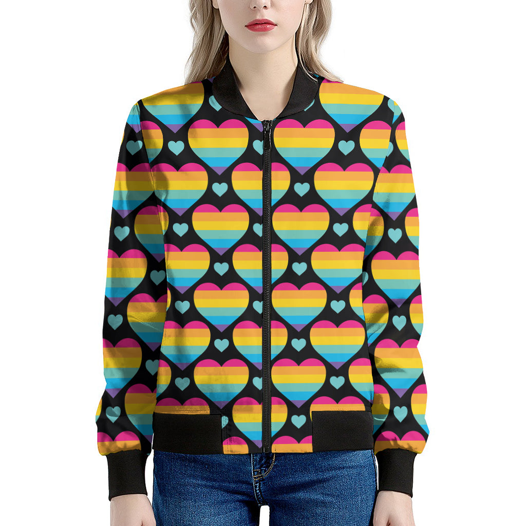 Rainbow LGBT Pride Heart Pattern Print Women's Bomber Jacket