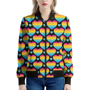 Rainbow LGBT Pride Heart Pattern Print Women's Bomber Jacket