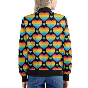 Rainbow LGBT Pride Heart Pattern Print Women's Bomber Jacket