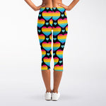 Rainbow LGBT Pride Heart Pattern Print Women's Capri Leggings