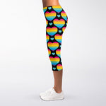 Rainbow LGBT Pride Heart Pattern Print Women's Capri Leggings