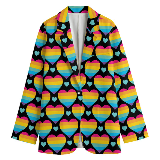 Rainbow LGBT Pride Heart Pattern Print Women's Cotton Blazer