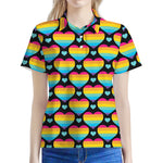 Rainbow LGBT Pride Heart Pattern Print Women's Polo Shirt