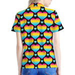 Rainbow LGBT Pride Heart Pattern Print Women's Polo Shirt