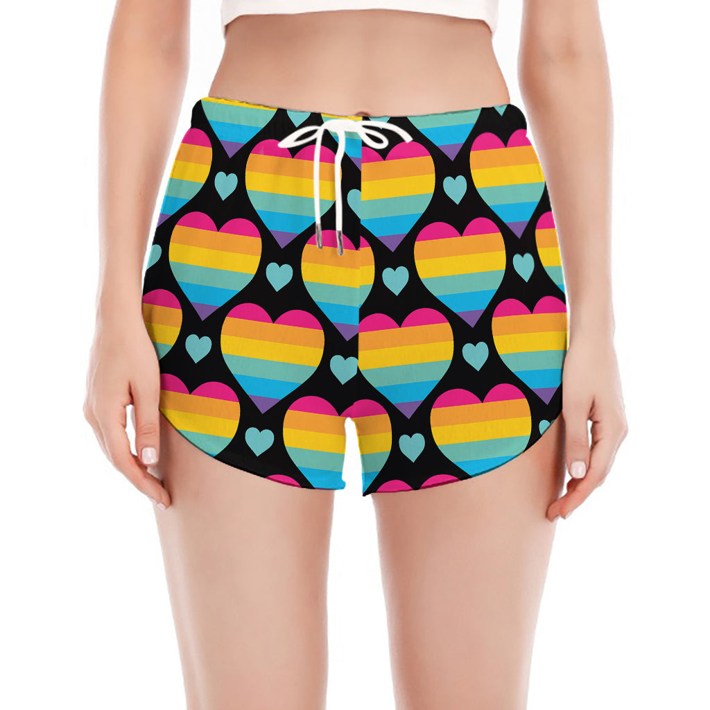 Rainbow LGBT Pride Heart Pattern Print Women's Split Running Shorts