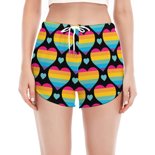 Rainbow LGBT Pride Heart Pattern Print Women's Split Running Shorts