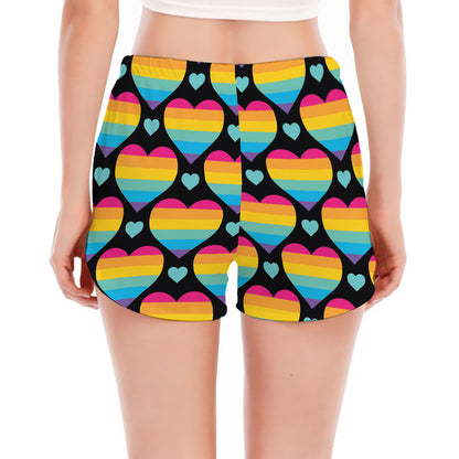 Rainbow LGBT Pride Heart Pattern Print Women's Split Running Shorts